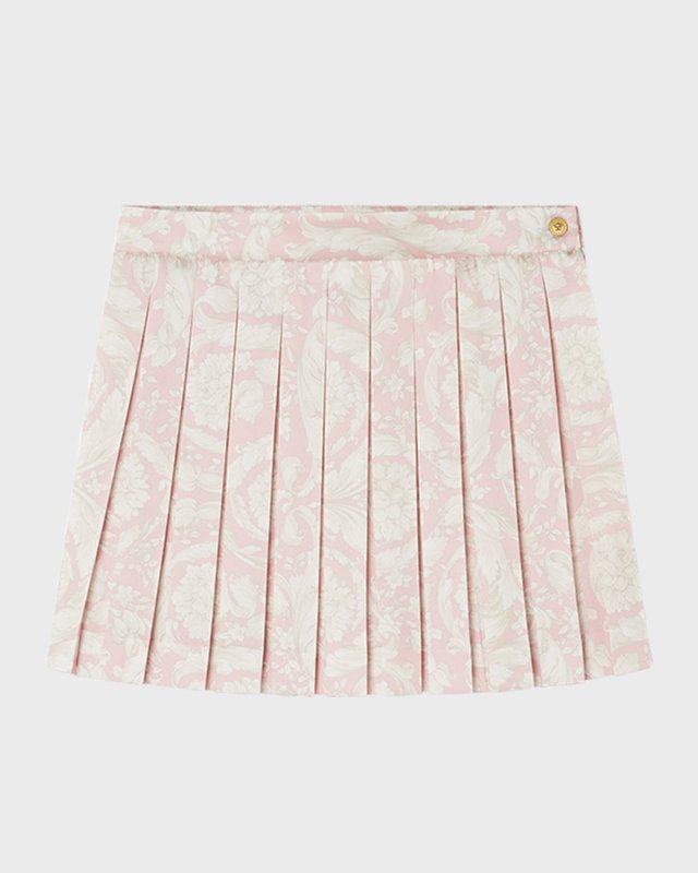 Girl's Barocco-Print Pleated Skirt, Size 4-