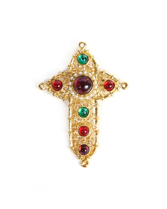 Multi-Stone Cross Brooch
