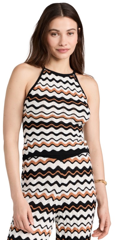 MINKPINK Elena Wave Knit Top Black/White/Tan
