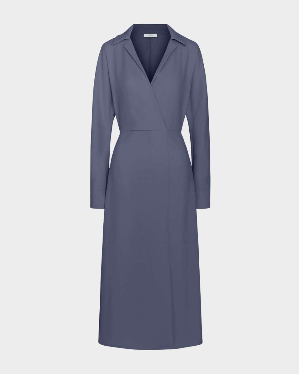 Shaped Collar Dolman-Sleeve Midi Dress