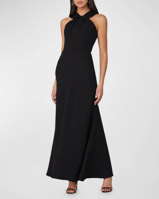Beaded Crepe Halter Gown