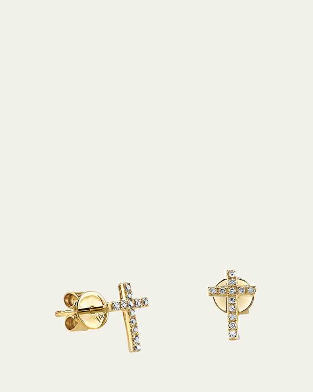 14k Gold Diamond Cross Single Stud Earring