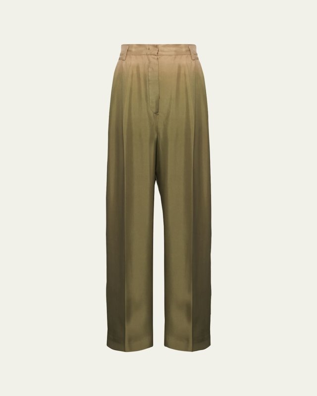 Gradient Pintuck Twill Silk Pants