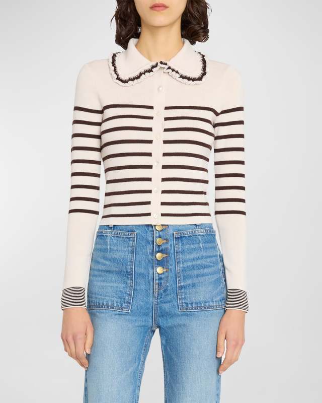 Faustine Stripe Wool Cropped Knit Cardigan