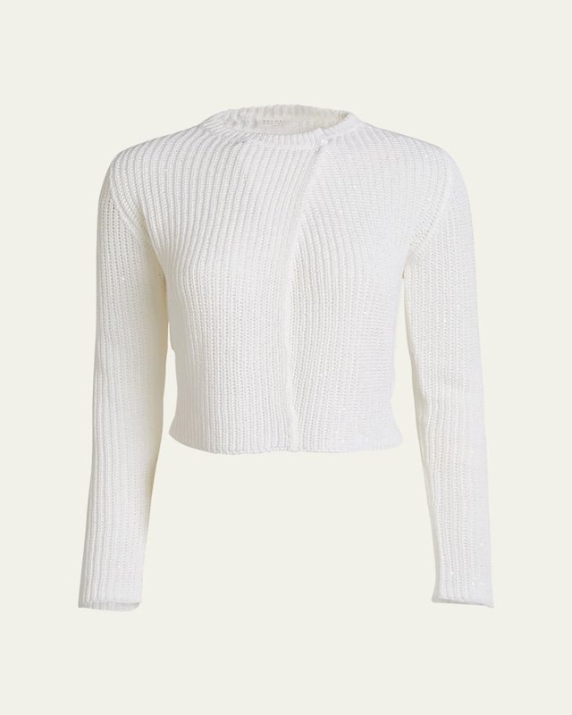Sequined English-Ribbed Silk/Linen Cardigan