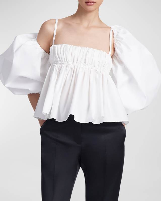 Momoko Puff-Bolero Ruched Peplum Top