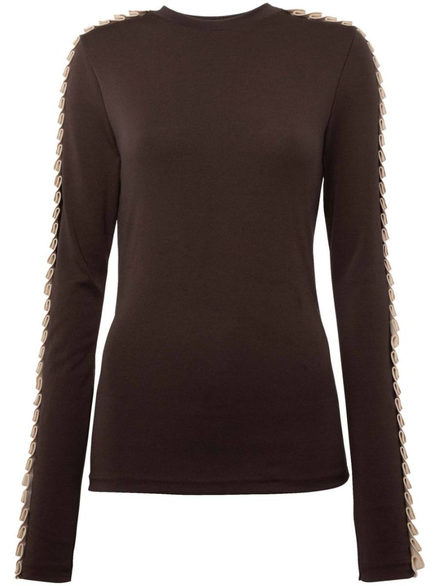 pleated-trim long-sleeve top