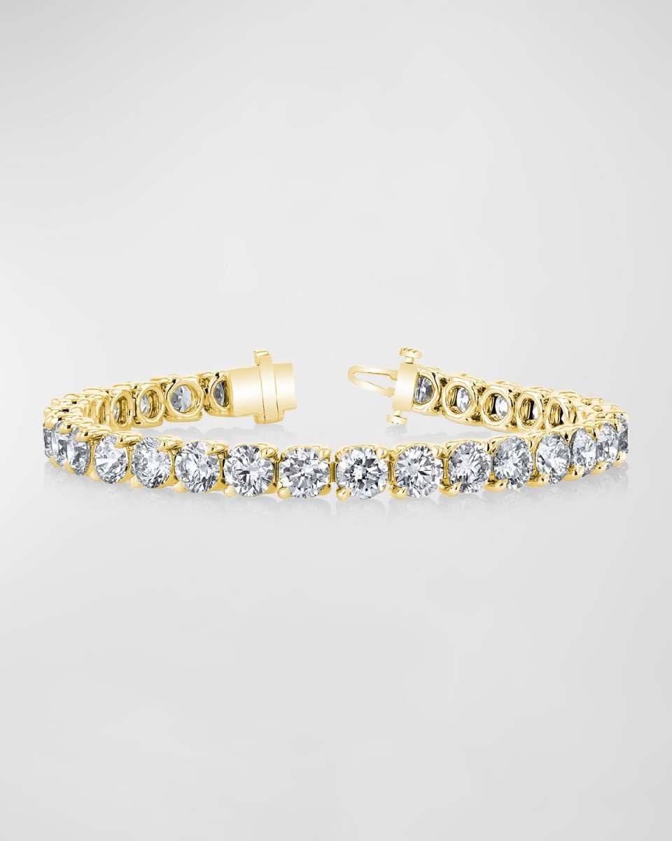 18K Gold Round-Cut Diamond Buttercup Tennis Bracelet, 10.00tcw, 7"L