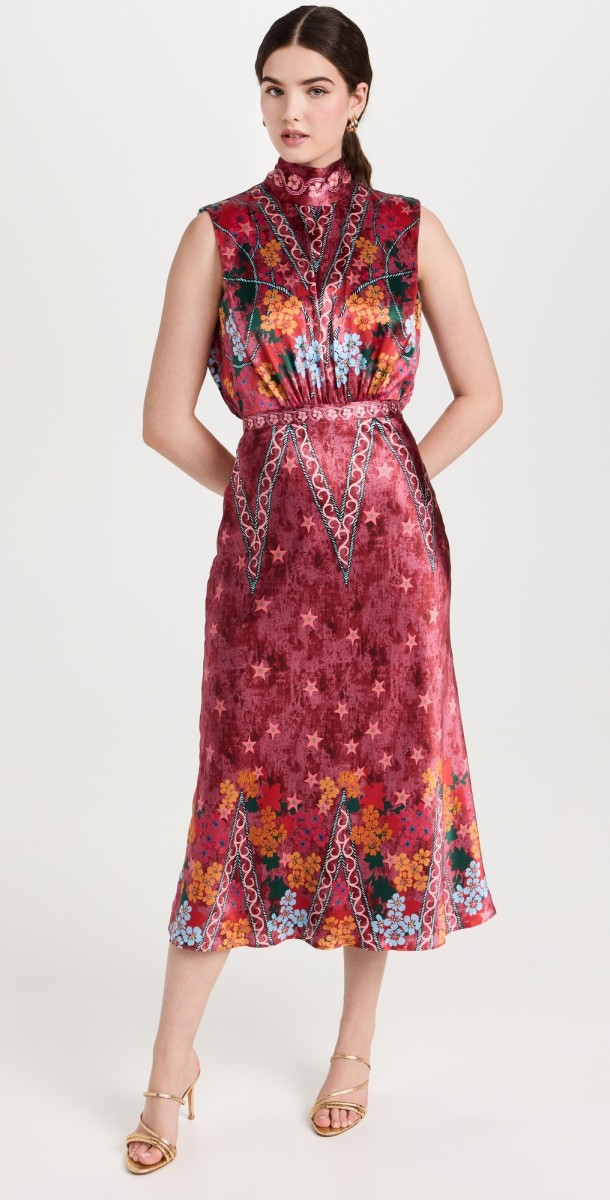 Saloni Fleur Midi Dress HIBISCUS FLOURISH PLMT