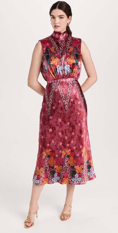 Saloni Fleur Midi Dress HIBISCUS FLOURISH PLMT