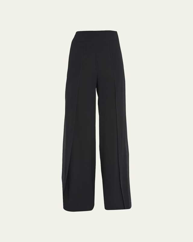 Layered Front-Slits Silk Georgette Wide-Leg Pants