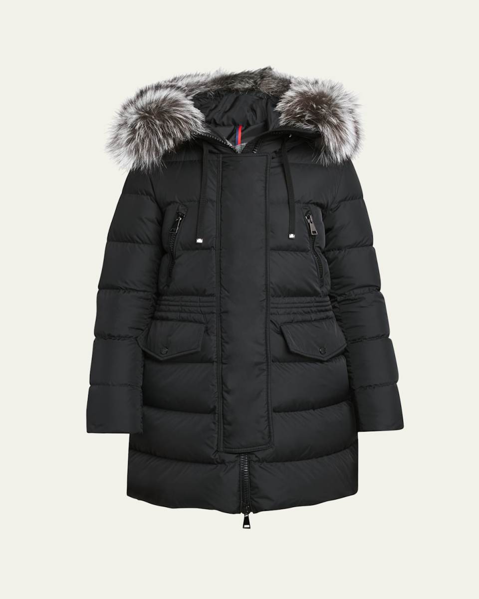Aphroti Mid-Length Puffer Jacket with Shearling Hood Tr
