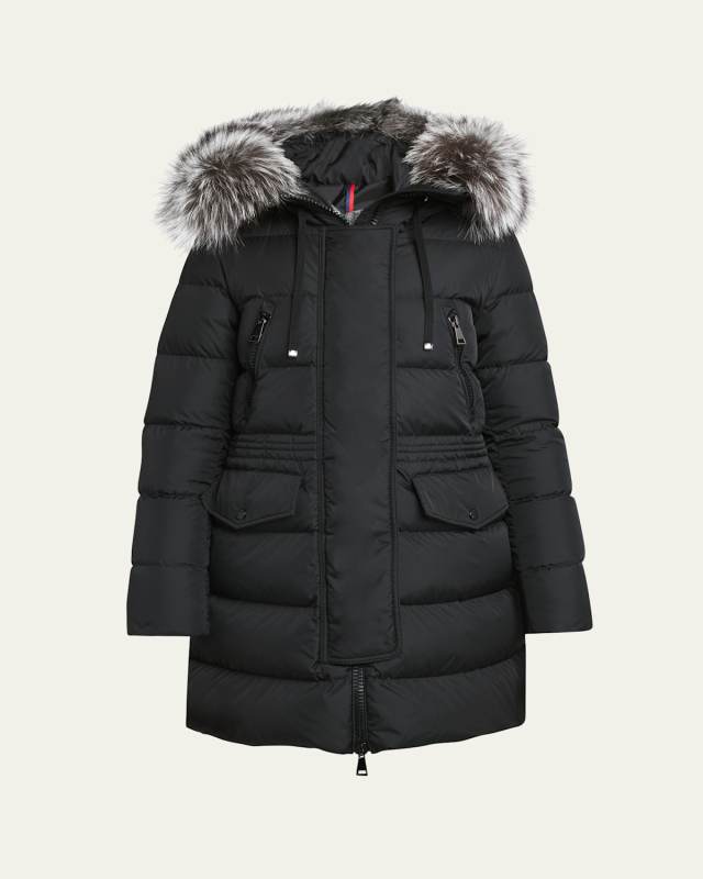 Aphroti Mid-Length Puffer Jacket with Shearling Hood Tr