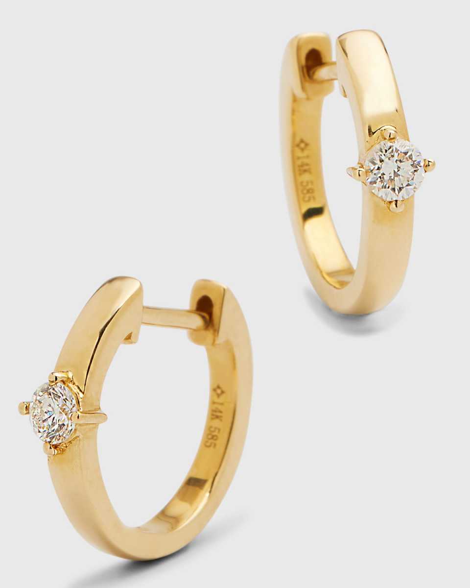 14k Gold 4-Pronged Diamond 0.14ct Huggie Earrings