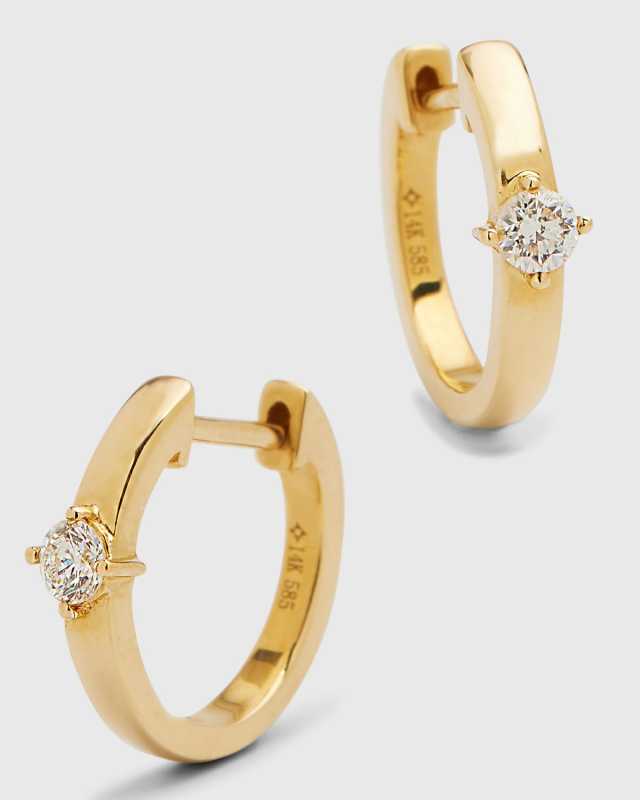14k Gold 4-Pronged Diamond 0.14ct Huggie Earrings