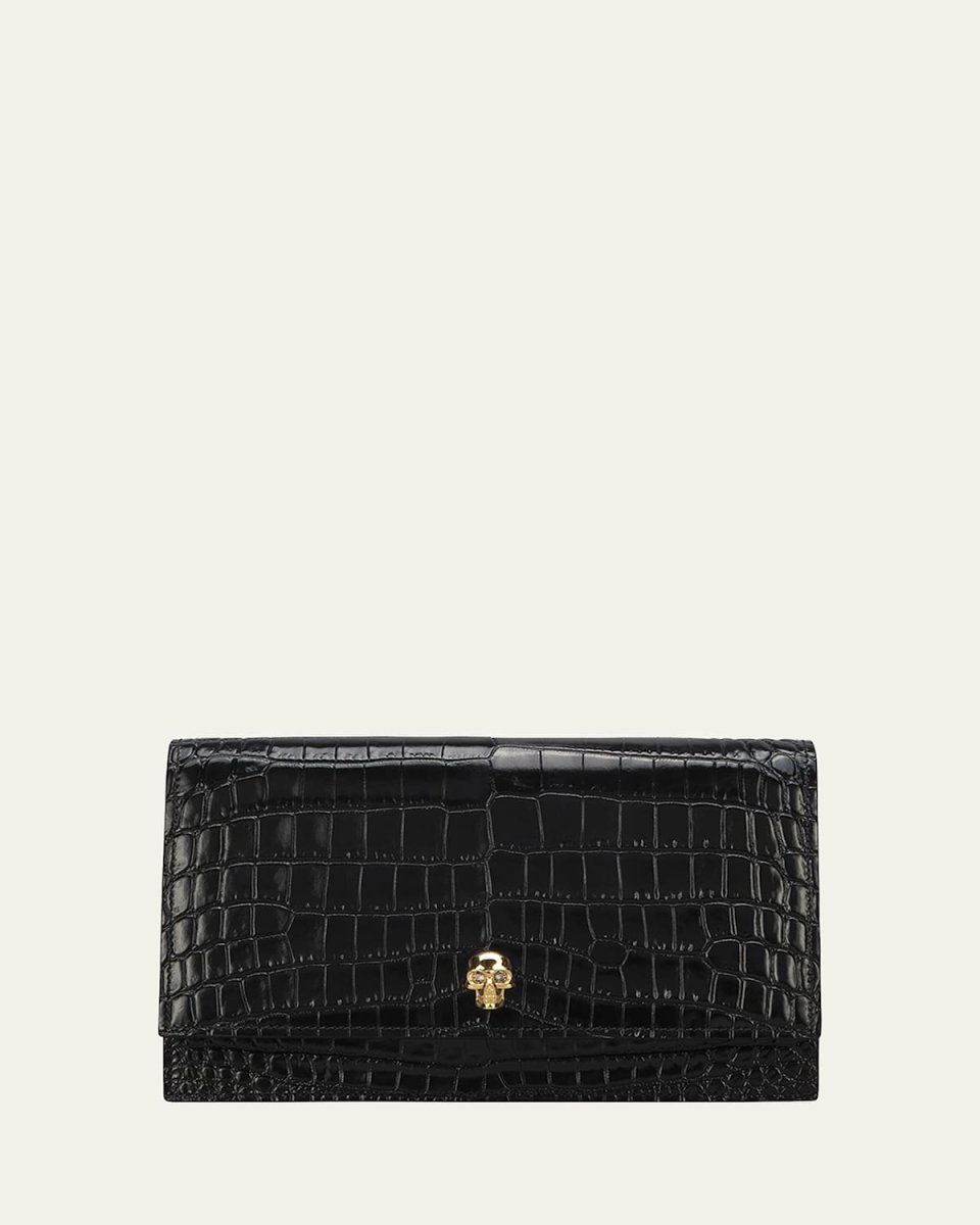 Medium Mock-Croc Skull Shoulder Bag