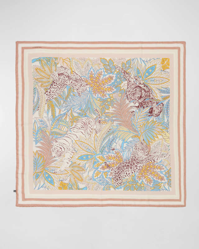 Amazonia Pink Print Cashmere-Blend Scarf