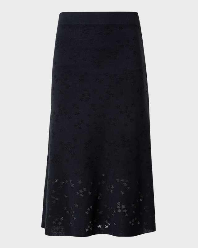 Wool-Silk Blend Knit Midi Skirt with Stars Intarsia Detail