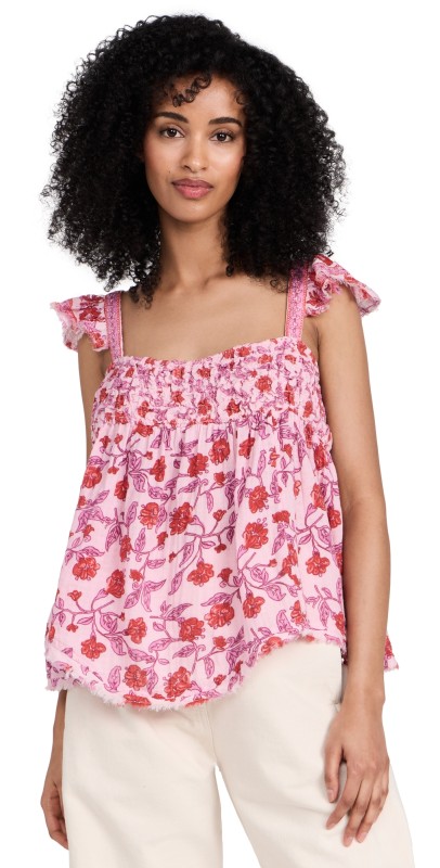 Free People Nala Printed Babydoll Top Lilac Combo