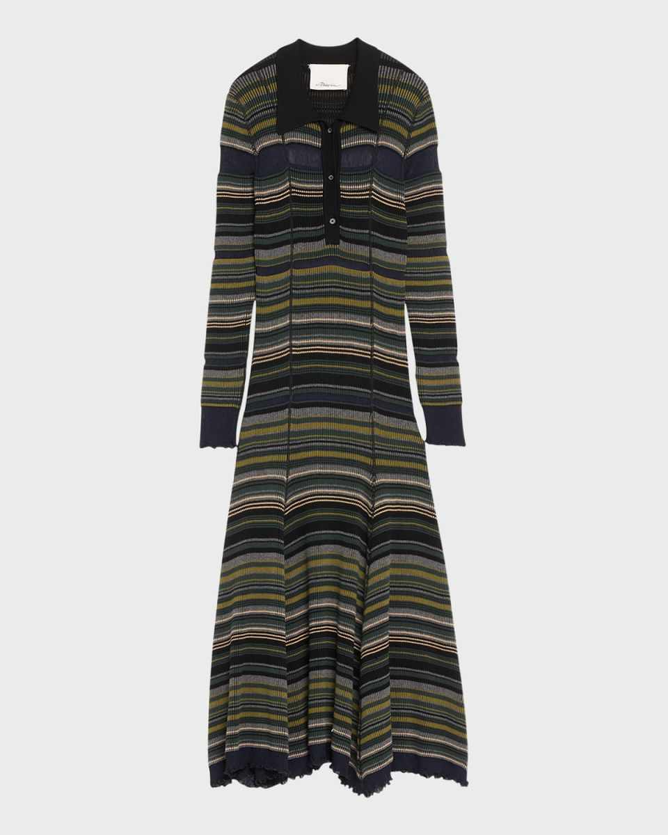 Reversible Long-Sleeve Striped Maxi Dress