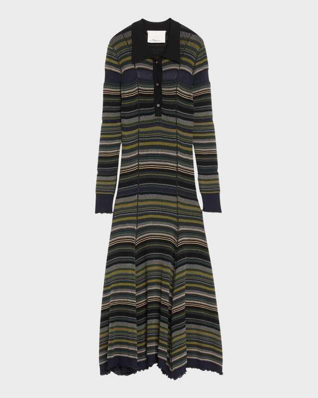 Reversible Long-Sleeve Striped Maxi Dress
