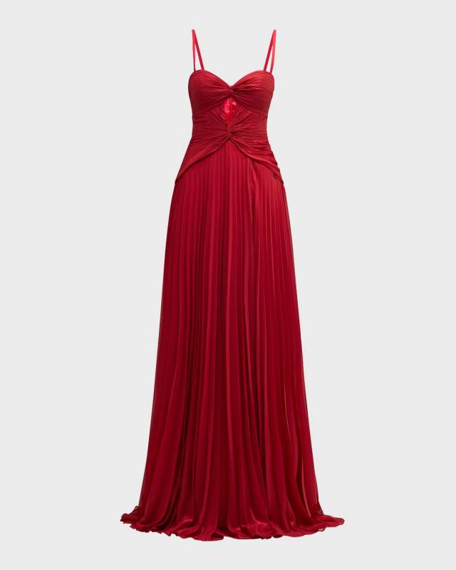 Strapless Pleated Cutout Sweetheart Gown