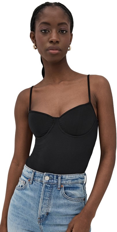 Reformation Piper Knit Thong Bodysuit Black