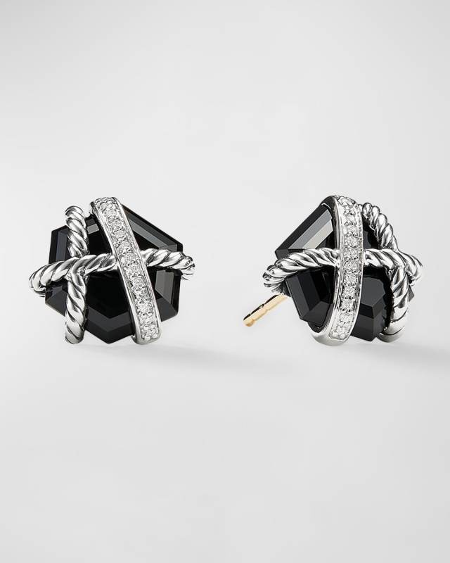 Cable Wrap Earrings with Gemstone and Diamonds in Silver, 11mm
