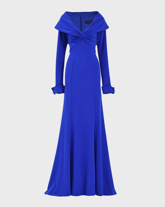 Twist-Front Crepe Column Gown