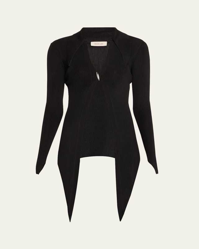 Angular Ribbed Knit Cardigan