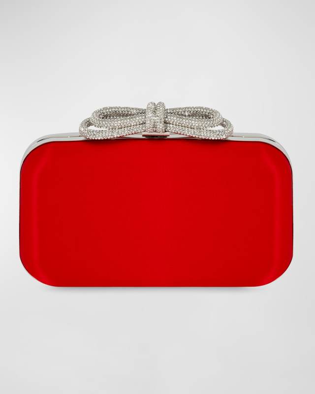 Embellished Bow Satin Clutch Bag