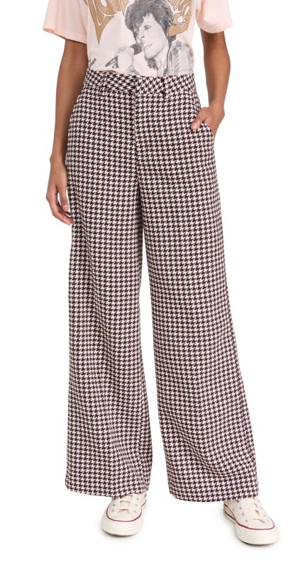 Scotch & Soda Hana Houndstooth High-Rise Wide Leg Pants Houndstooth Pink Cloud
