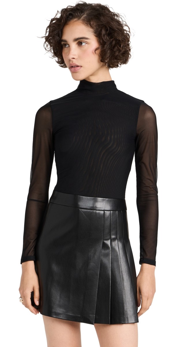 alice + olivia Chara Vegan Mini Pleated Dress Black
