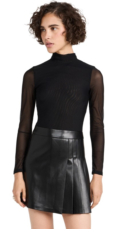 alice + olivia Chara Vegan Mini Pleated Dress Black