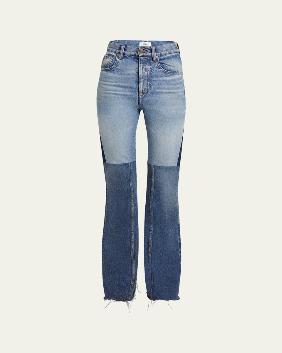 Denim Patchwork Flare Leg Pants