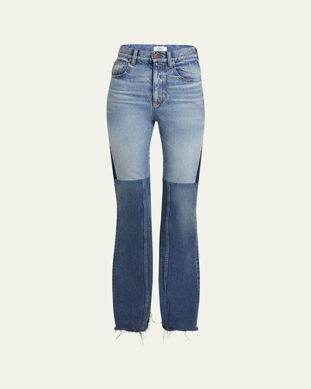 Denim Patchwork Flare Leg Pants