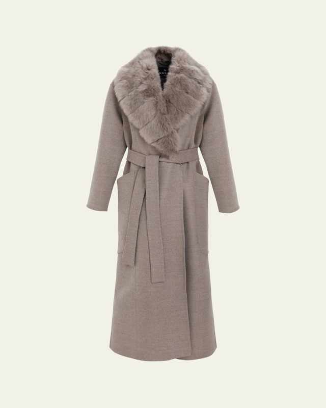 Loro Piana Double-Face Cashmere-Blend Coat with Detachable Merinillo Shearling Lamb Collar
