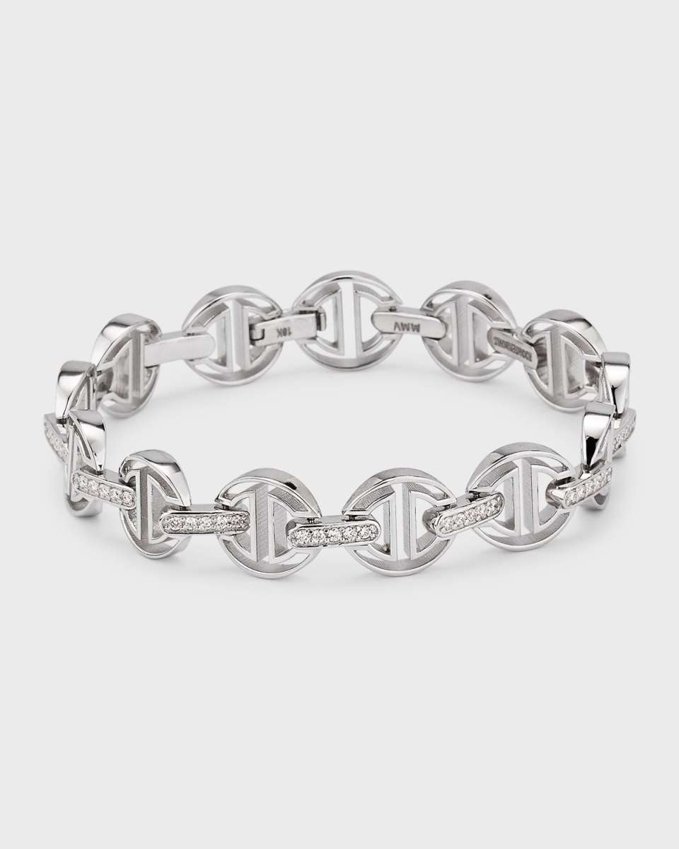 18K Yellow Gold Small Link MMV Bracelet with Diamonds