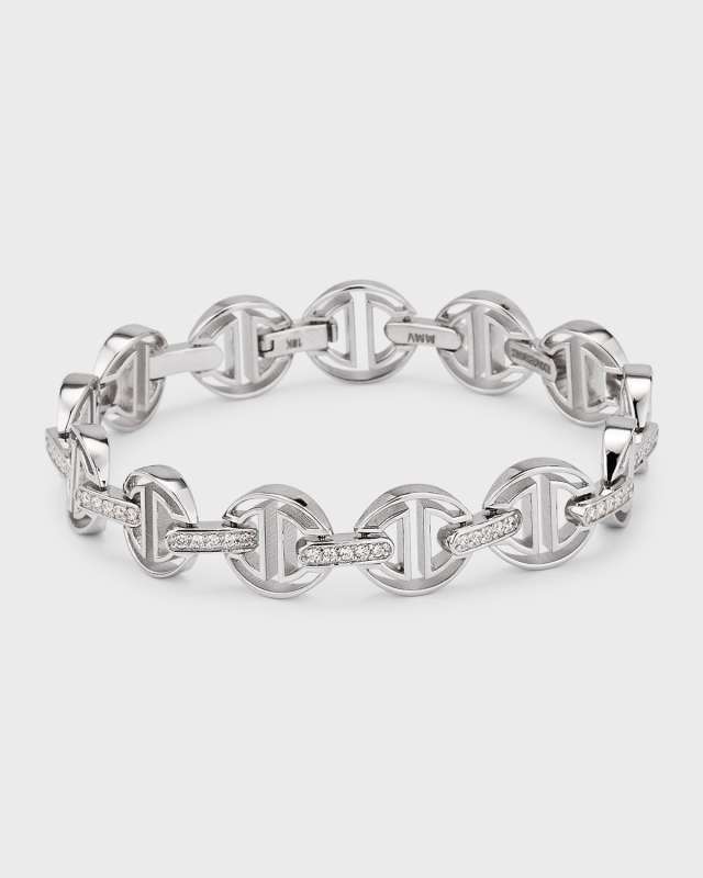 18K Yellow Gold Small Link MMV Bracelet with Diamonds