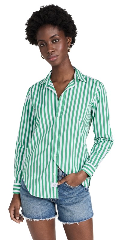 Frank & Eileen Classic Button Up Shirt Wide Green Stripe