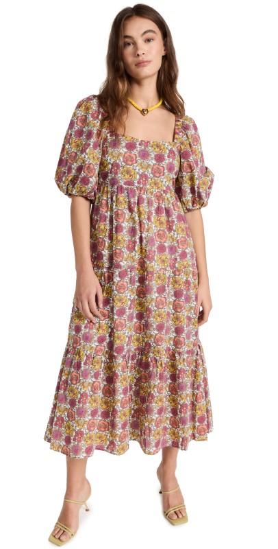 MINKPINK Yasamin Tiered Midi Dress Pink Yellow Floral