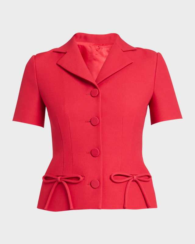 Crepe Couture Wool Short Jacket with Bow Details