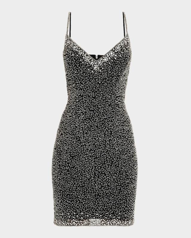 Beaded Crystal-Embellished Mini Dress