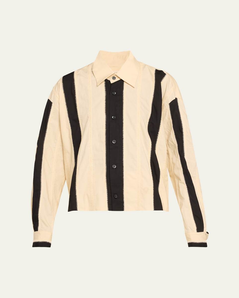 Stripe Embroidered Button-Down Shirt
