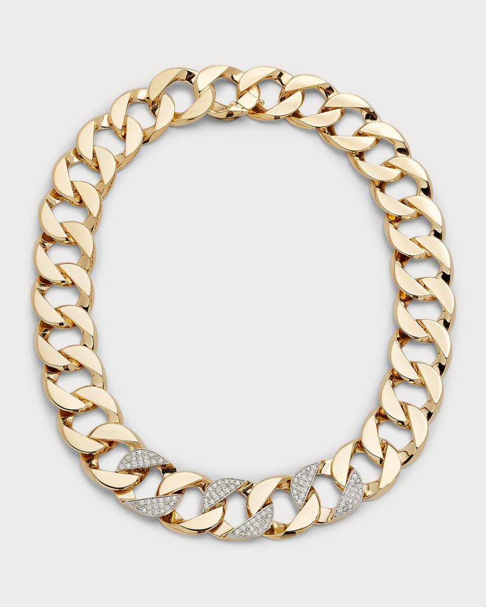 18K Yellow Gold and Platinum Diamond Curb Link Necklace