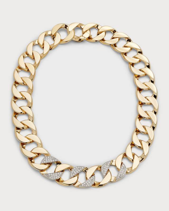 18K Yellow Gold and Platinum Diamond Curb Link Necklace