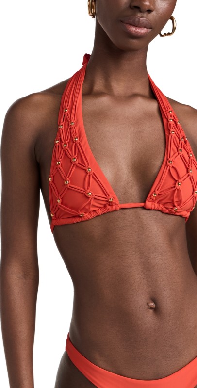 PQ Swim Beaded Brynn Halter Bikini Top Milos