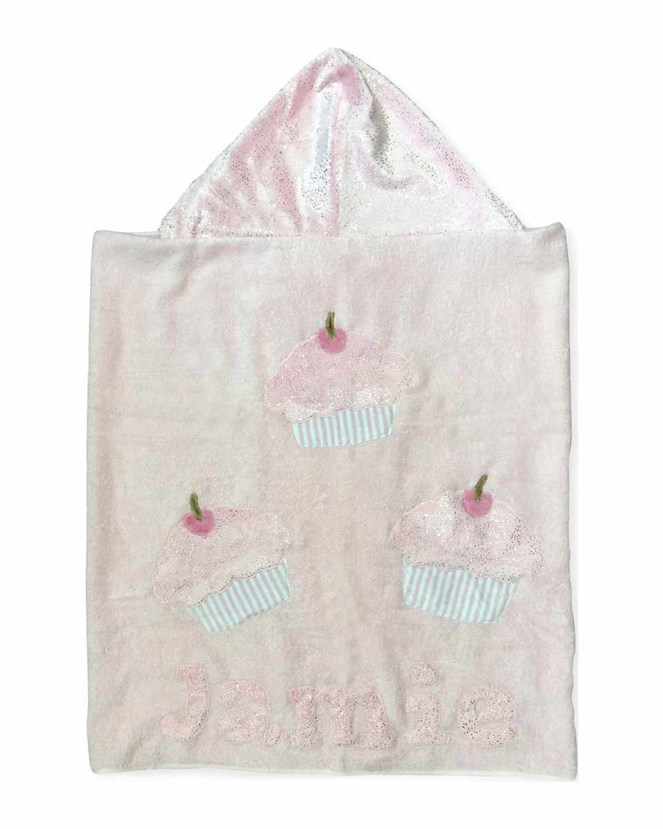 Girl's Cupcake-Print Hooded Towel, Personalized