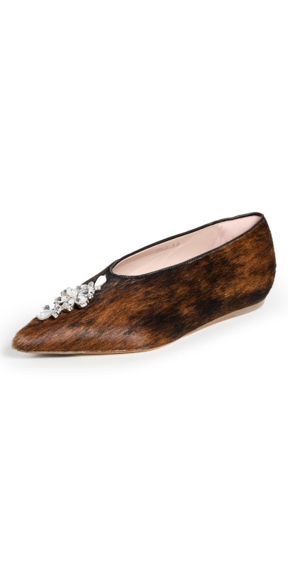Simone Rocha Point Toe Ballerina Slippers with Embellishments Natural/Pearl/Clear
