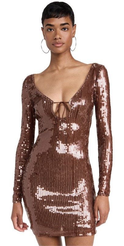 BARDOT Verona Sequin Mini Dress Chocolate